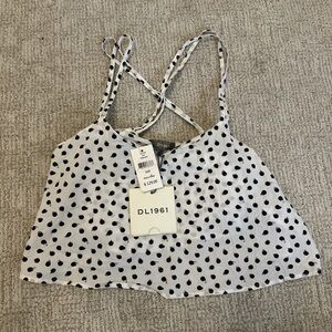 DL1961 White and Black Polka Dot Cross-Back Cami